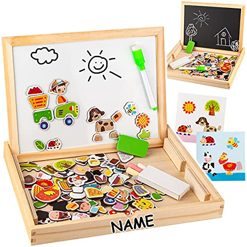 alles-meine.de GmbH Magnet Legespiel/Holzpuzzle Modellwahl Tiere & Figuren - inkl. Name - Kreide + Whiteboard Tafel - Puzzle magnetisch - Reisespiel Unterwegs - Legepuzzle ..