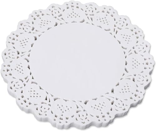 YSTrillion Centrini Carta Pizzo, 150 Pezzi Bianchi Rotondi per Piatti, Dessert, Matrimonio, Decorazione per Tavola 4.5