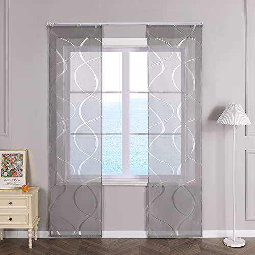 ESLIR Schiebegardinen Voile Flächenvorhänge Set 2er Schiebevorhang Wohnzimmer Gardinen mit Klettband Gardinenschals Transparent Vorhang Ausbrenner Grau BxH 57x225cm 2 Stück