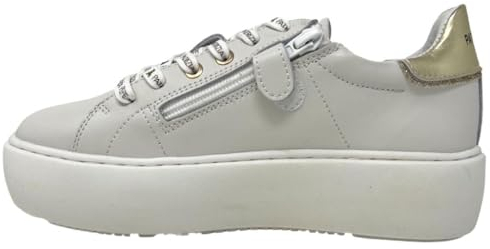 PATRIZIA PEPE Sneakers Kalbsleder off White Ppj201 Absatz 4 cm weiße Schuhe für Damen mit Applikationen Gold, Weiß, 38 EU