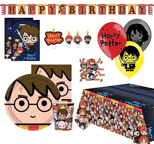 Amscan 9917094 - Set de fête Harry Potter Kawaii, 53 pièces, vaisselle jetable & décoration, anniversaire enfants