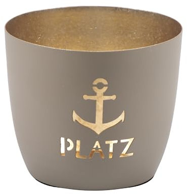 Seaside No.64 - Maritime Windlichter Baltic aus Metall mit ausgestanzten Motiven - Verschiedene Farbkombinationen für Teelichter & Stumpenkerzen in Haus und Garten (Ankerplatz - Sand, Gold)