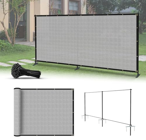 INFRANGE 5' x 12' Privacy Fence Kit Freestanding Mesh Screen with Iron Poles Temporary Fencing Outdoor Patio Backyard Divider Dog Air Conditioner Trash Fence Gray
