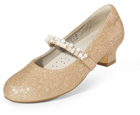 DREAM PAIRS Mädchen Mary Jane Strap Flache Schuhe Ballerinas Prinzessin Schuhe Flache Schulschuhe,Size 36,Gold-Glitzer,SDFL2403K