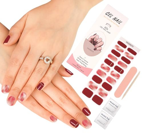 Semi Cured Gel Nail Strips, Extra Long Nail Polish Strips (20 Pieces), ZAHRVIA Long Lasting Semi Cured Nail Stickers with Soft Glossy Gel Finish, Ballerina (Shine Red)