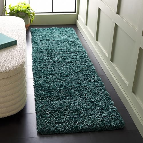 SAFAVIEH Fontana Shag 800 Collection Runner Rug - 8' Runner, Dark Green, Shag & Flokati Design, Ideal for High Traffic Areas in Hallway, Bathroom & Kitchen (FNT800Y-28)
