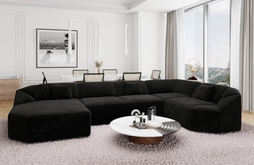Wohnlandschaft Cabrera U Form Stoffsofa Sofa in Samt Designersofa Sun Velvet (Schwarz, Ottomane Links)