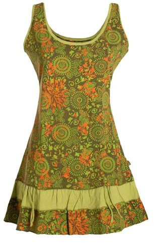 Vishes - Alternative Bekleidung - Damen Lagen-Look Jersey-Tunika Sommerkleid Träger-Kleid Olive 42
