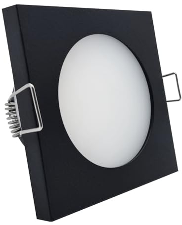 LED Einbaustrahler Feuchtraum IP44 schwarz pulverbeschichtet | quadratisch (satiniert) | Lochmaß Ø 60mm - 75mm | geringe Einbautiefe 25mm | Anschlussfertig Farbe 5W LED Modul flach warmweiß SMD 230V