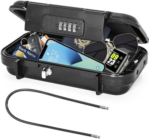 IBVIVIC Coffre-fort Portable à Code, Coffre-fort de Sécurité Étanche avec Câble Métallique Amovible, Mini Coffre-fort de Voyage Antivol pour la Plage, Hôtel, Voiture, Maison, Bureau (Noir)