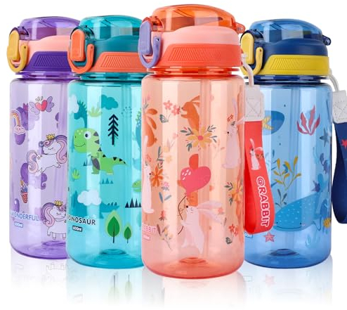 SUPPRUI Gourde Enfant,600ml Gourde Enfant Anti Fuite avec Paille, Sans BPA, Belle Gourde Fille et Garcon Adaptée aux Voyages Scolaires