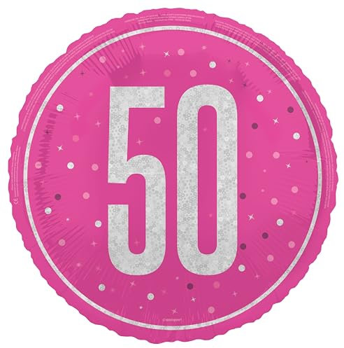 Unique 82293 Folienballon zum 50. Geburtstag – 45 cm – Glitz Rosa Geburtstagsparty (1 Stück), Multicolour