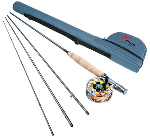 8Fans Fliegenfischrute und Rollen-Kombinationen mit 4 Abschnitten, tragbarer Angelrute und CNC-gefräster Fliegenrolle aus Aluminiumlegierung, komplettes Starterpaket (2,7 m, 5/6 W)
