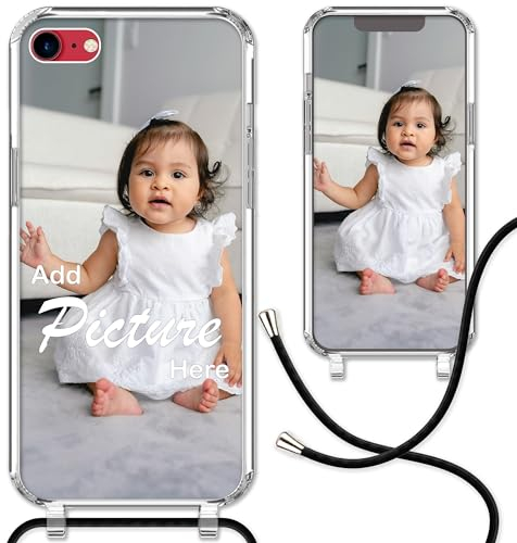 CoverHeld Handyhülle Kompatibel Mit iPhone SE 2020 - Silikon Hülle Mit Schwarzem Band Selbst Gestalten - Personalisierbare Handykette Kordel in Schwarz