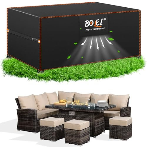 BOLEi Abdeckung Gartenmöbel Winterfest | Abdeckplane mit Belüftungsöffnungen | 420D Oxford-Stoff Schutzhülle Wasserdicht Regenfest, Winddicht |Schutzhülle für Rattanmöbel Balkonmöbel 213x132 x74cm