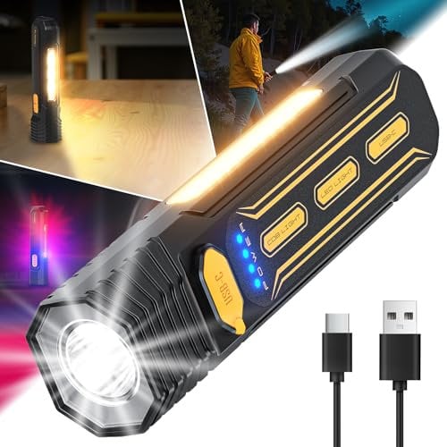 GEARLITE Taschenlampe LED Aufladbar mit 6 Modi, LED Taschenlampe Extrem Hell mit COB & Rotlicht, Arbeitlampe für Werkstatt KFZ Notfall Camping Outdoor