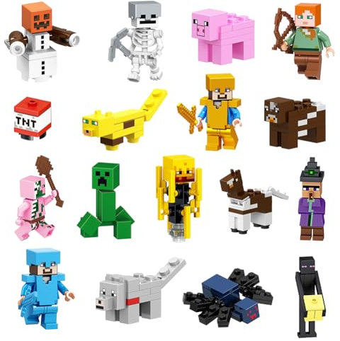 YANAYANA Mini Figuren Miner Gamer Tortenfiguren Set, 16 Stück Mini Spielzeug Figuren, Cupcake Deko Videospiel Figur Geschenk für Jungen Kinder Spielfans, Spielzeugmodell Geburtstags Geschenk Kinder