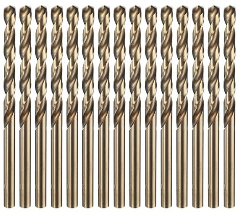 sourcing map 15pcs M35 Cobalt Twist Drill Bit Set 4.9mm Dia High-Speed Steel Metric Drill Bits 85mm Overall Length for Drilling Cutting Through Hard Metals Stainless Steel