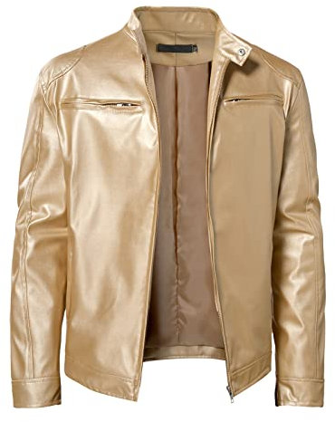 Caxndycing Veste demi-saison pour homme - Brillant métallisé - Blouson - Automne - Hiver - Veste légère - Coupe-vent - Veste de loisirs - Coupe-vent fin - Veste de pilote, or, 3XL