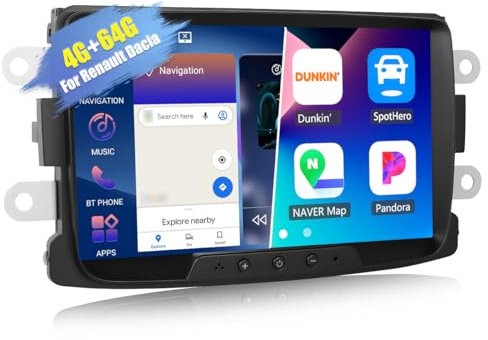 4G+64G CAMECHO Android 13 autorradio con navi para Renault Dacia Logan Duster Sandero Dokker, Doble DIN Wireless Carplay autorradio con Pantalla de 8 Pulgadas RDS/FM MirrorLink Bluetooth5.0 + 32EQ
