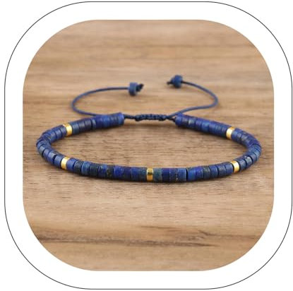 2024-Blue Lapis Lazuli Stone Bracelet, Blue Friendship Bracelet, Crystal Barrel Gemstone Dainty Bracelet Handmade Minimalist Style Gift for Womens & Mens