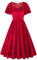 AXOE Damen Retro Samtkleid mit Pailletten A-Linien Abendkleid für Hochzeitsgast, Cocktailparty, Bühnenauftritt Flatterärmel Rot, Gr.42, XL