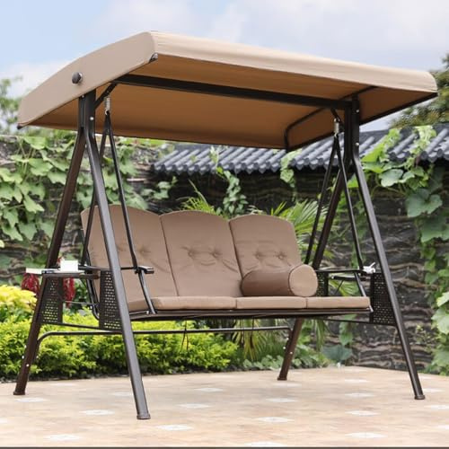 DYUNCZ hollywoodschaukel mit Verstellbarer Rückenlehne und Baldachin, schaukelbank, abnehmbare Kissen und Kopfkissen inklusive, wetterbeständiger Stahlrahmen(78x45x71)