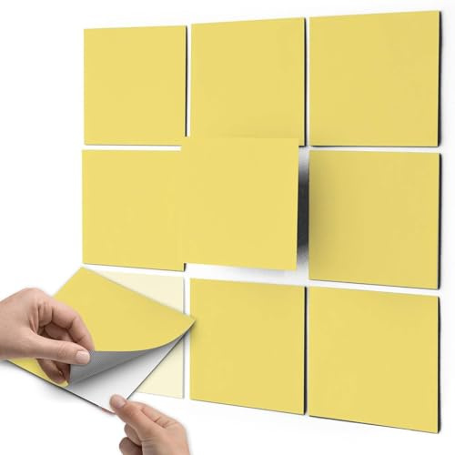 Badezimmerfolie I Deko-Fliesenaufkleber Fliesen dekorativ Dekorfolie Wand Deko I 10x10 cm Farbe Gelb Light - 9 Stück