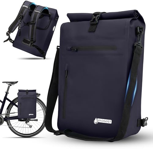 RADGEIST 3-i-1 cykelväska för bagagehållare – bagagehållarväska vattentät, extra robust med snabb upphängning – cykelväska, ryggsäck (20 liter) – cykelryggsäck (marinblå)