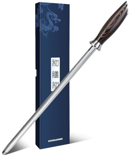 HOSHANHO Honing Rod,12 Inch Professional Kitchen Knife Sharpener Rod, Japanese High Carbon Knife Sharpening Steel with Ergonomic Pakkawood Handle, Ideal for All Chef Knives