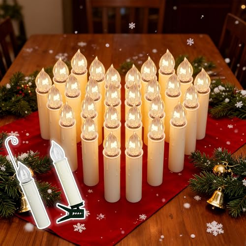 YRHome 30 Stück Flammenlose Kerzen LED Kerzen mit Timer Funktion LED Stumpenkerzen für Tischdeko Weihnachten mit Haken & Clips