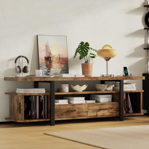 Gyfimoie TV Stand Cabinet for TVs up to 65/70 inch,166cm Long Modern TV Unit with Power Outlet and Storage Drawers,Wooden Industrial TV Console, TV Unit Console Table for Living Room Bedroom