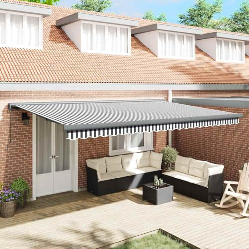 Manuelle Kassettenmarkise aus Aluminium und Polyester für Terrasse, Einziehbare Markise mit Handkurbel in Anthrazit und Weiß 5x3 m, Manuelle Kassettenmarkise Montage