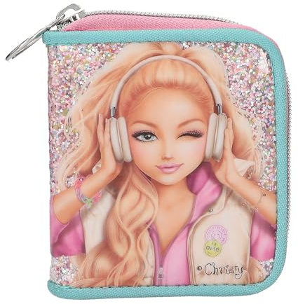 Depesche 14105 TOPModel Music - Portemonnaie in Pink, Apricot und Türkis, mit Model Motiv und Buntem Glitzer, Geldbörse mit Druckknopf-Verschluss