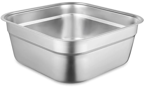Stainless Steel Washing Up Bowl, Large Square Dish Tub for Kitchen Sink, Sturdy Vegetable Washing Basin, Multi-Purpose Home Dishpan