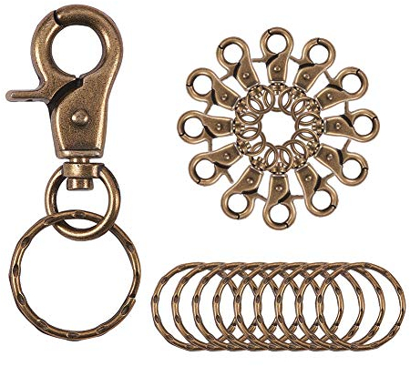 PandaHall 10 Stück Eisen Karabinerhaken Swivel Lanyards Trigger Karabinerhaken Strap mit flachen geteilten Schlüsselringen für Schlüsselanhänger DIY Taschen Schmuckzubehör, Antik Bronze