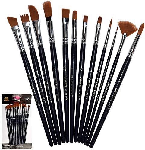 Crafts 4 ALL - Set de 12 pinceles profesionales de pintura, brocha redonda, de punta, detalle, pelo de nailon, pincel acrílico, artista acrílico, pincel para pintura acrílica, acuarela y óleo