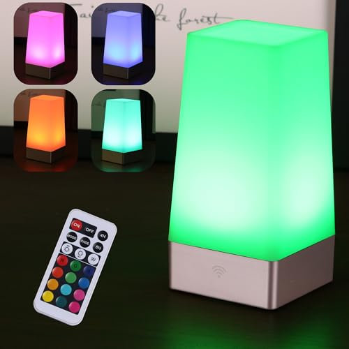 WRalwaysLX LED Square Night Light with Remote Control,Color Changing Table Lamp Battery Operated Lamp for Kids Room, Bedroom,Kitchen USE 3xAA Battery (not Include)