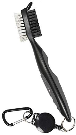 Tyouki Golf Club Brush and Club Groove Cleaner, Nylon & Steel Brush Golf Clean tool with Retractable Zip-line, Aluminum Carabiner-Lightweight/Ergonomic Design/Easily Attaches to Golf Club Bag