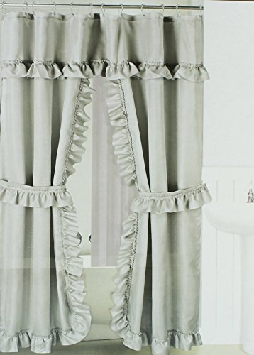 Better Home Double Swag Fabric Shower Curtain with Vinyl Liner and 12 Roller Shower Rings (Platinum Grey)