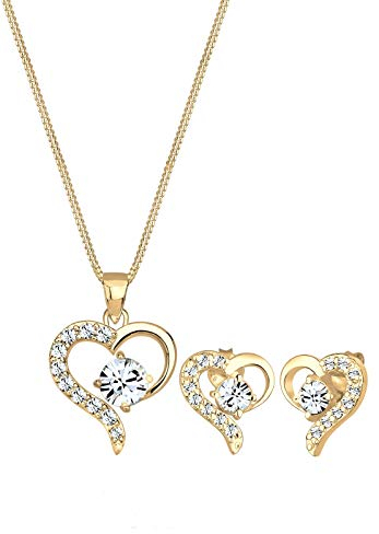 Elli Schmuckset Damen Herz mit Kristalle in 925 Sterling Silber vergoldet