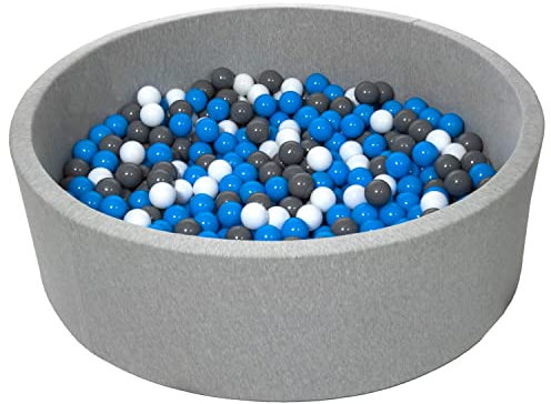 Velinda Piscine a balles pour Enfant, diametre env.125 cm, Aire de Jeu + 600 balles (Couleurs des balles: Blanc, Bleu, Gris)