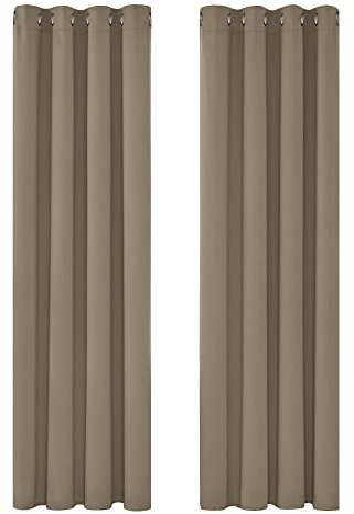 Deconovo Blickdichte Gardinen Kälteschutz Ösenvorhang Blickdicht Vorhang Verdunkelung, 160x132cm(HöhexBreite), Taupe, 2er Set
