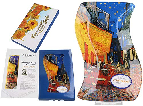 CARMANI - Dekorative Gewelltes Rechteck Platte mit Vincent van Gogh-Gemälde gedruckt 15x23cm