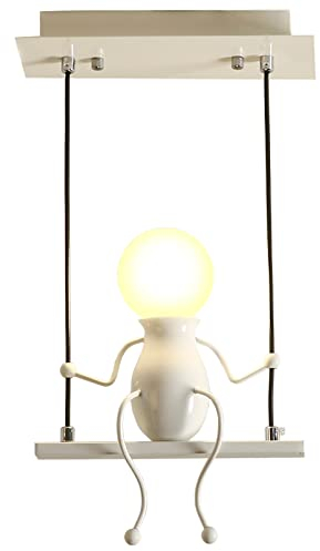 YOXANG Kreativ LED Pendelleuchte Decke Modern Kleine Leute Hängelampen Einstellbar Hängende Lichter Esszimmer Dekoration Eisen Karikatur Puppe Kronleuchter Deckenleuchten 1×E27 Backfarbe Weiß