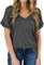 MIHOLL Women's Short Sleeve V-Neck Shirts Loose Casual Tee T-Shirt, 01_ Dark Gray, Small