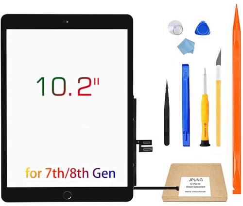 JPUNG Digitizer für iPad 7 | iPad 8 Display Touchscreen Ersatz Bildschirm, 10.2 Inch 2019/2020, für 7. Gen/8. Gen A2197 A2198 A2200 A2270 A2428 A2429 A2430, mit Home-Button+Toolset