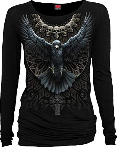 Spiral Raven Skull Frauen Langarmshirt schwarz Gothic, Rockwear, Romantik