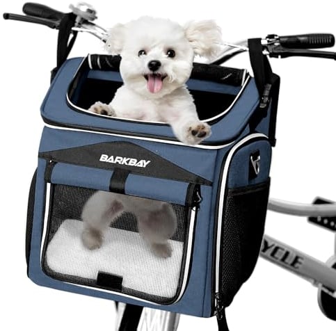 Hunde-Fahrradkorb, erweiterbar, faltbar, weiche Seiten, 2 offene Türen, 5 reflektierende Bänder, Haustier-Reisetasche, Hunderucksack, sicher und einfach für kleine, mittelgroße Katzen und Hunde (blau)