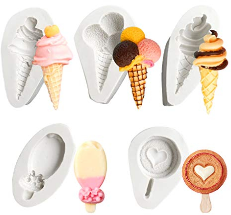 Rolin Roly 5 Stücke Silikonform für Fondant 3D Eistüte Antihaft Freie Schokolade Silikonformen Cupcake DIY Backen Dekoration Werkzeug